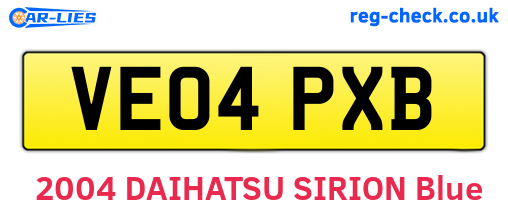 VE04PXB are the vehicle registration plates.