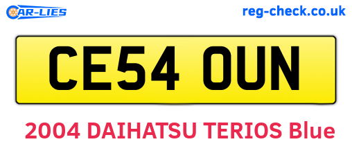CE54OUN are the vehicle registration plates.