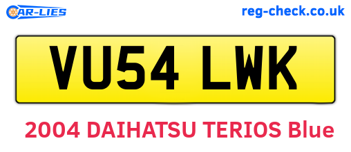 VU54LWK are the vehicle registration plates.