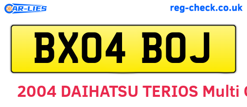 BX04BOJ are the vehicle registration plates.