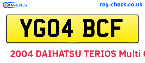 YG04BCF are the vehicle registration plates.