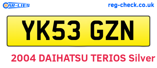YK53GZN are the vehicle registration plates.