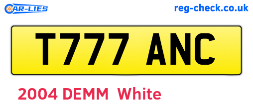 T777ANC are the vehicle registration plates.
