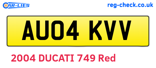 AU04KVV are the vehicle registration plates.