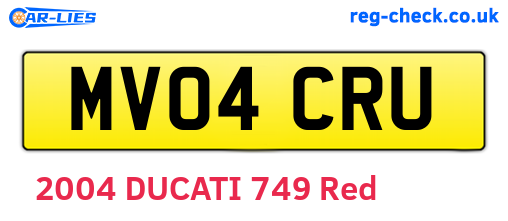 MV04CRU are the vehicle registration plates.