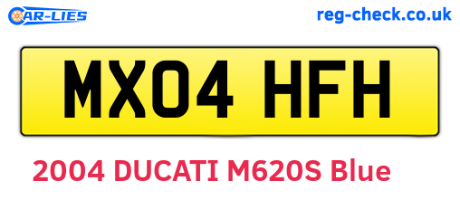 MX04HFH are the vehicle registration plates.