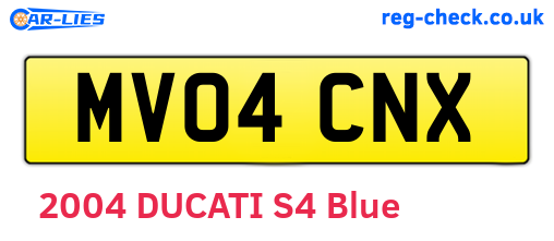 MV04CNX are the vehicle registration plates.