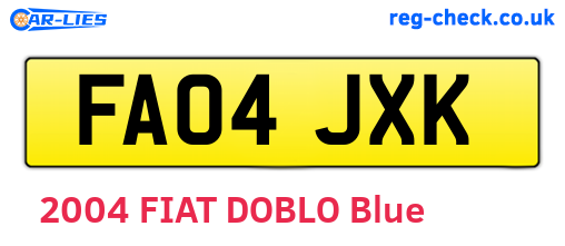FA04JXK are the vehicle registration plates.