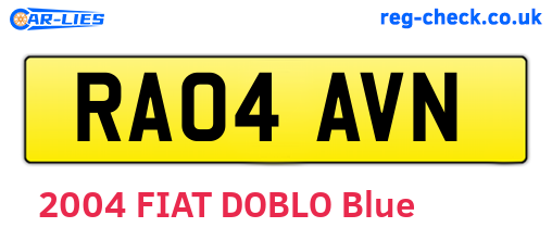 RA04AVN are the vehicle registration plates.