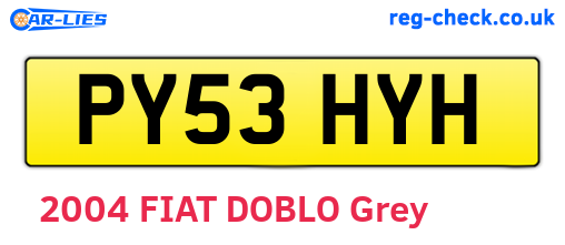 PY53HYH are the vehicle registration plates.