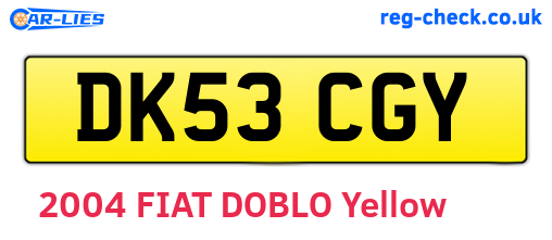 DK53CGY are the vehicle registration plates.