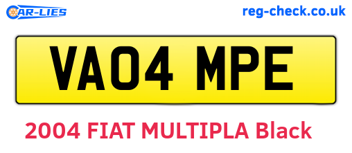 VA04MPE are the vehicle registration plates.