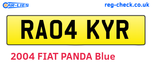 RA04KYR are the vehicle registration plates.