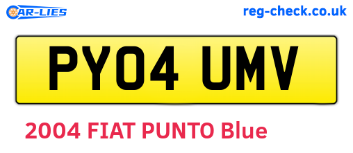PY04UMV are the vehicle registration plates.