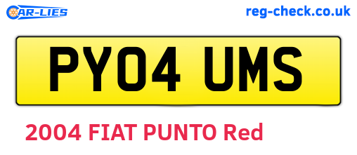 PY04UMS are the vehicle registration plates.