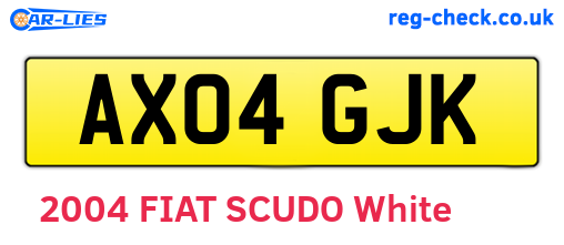 AX04GJK are the vehicle registration plates.