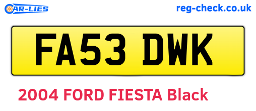 FA53DWK are the vehicle registration plates.