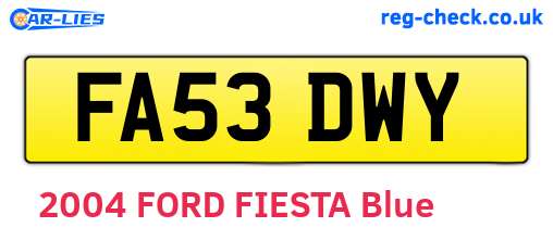 FA53DWY are the vehicle registration plates.