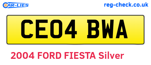CE04BWA are the vehicle registration plates.