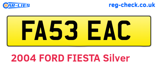 FA53EAC are the vehicle registration plates.