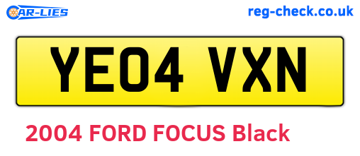 YE04VXN are the vehicle registration plates.