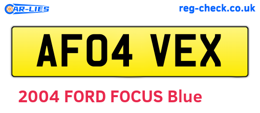 AF04VEX are the vehicle registration plates.