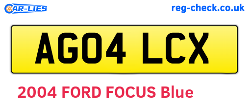 AG04LCX are the vehicle registration plates.
