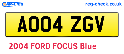 AO04ZGV are the vehicle registration plates.