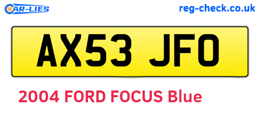 AX53JFO are the vehicle registration plates.