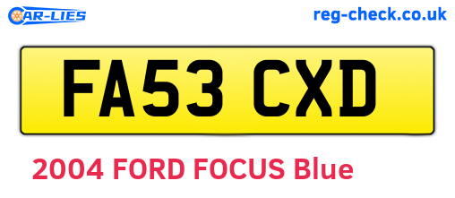FA53CXD are the vehicle registration plates.