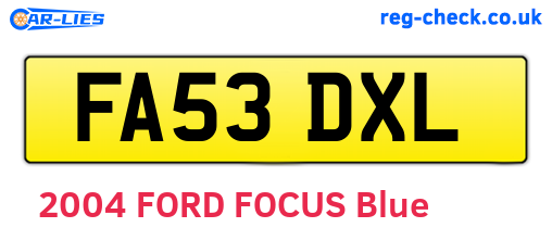FA53DXL are the vehicle registration plates.