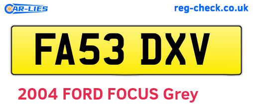 FA53DXV are the vehicle registration plates.