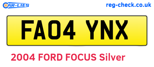 FA04YNX are the vehicle registration plates.