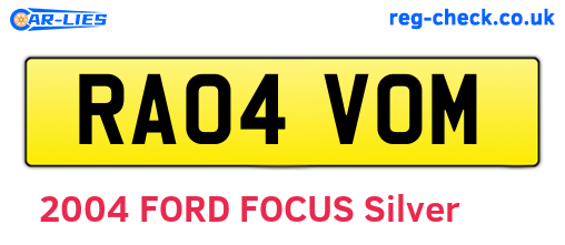 RA04VOM are the vehicle registration plates.