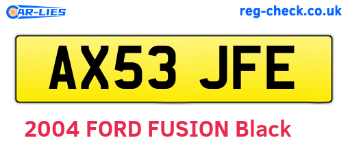AX53JFE are the vehicle registration plates.