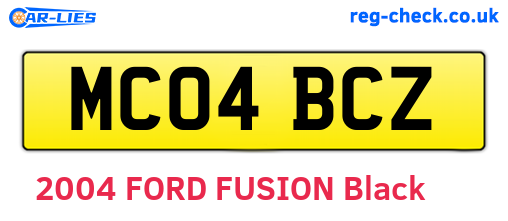 MC04BCZ are the vehicle registration plates.