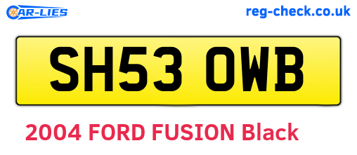 SH53OWB are the vehicle registration plates.