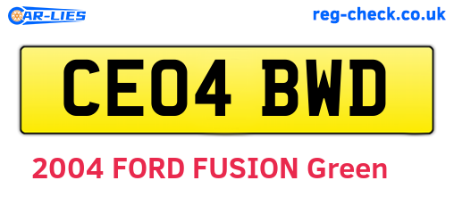 CE04BWD are the vehicle registration plates.