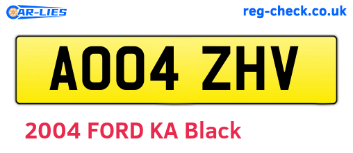 AO04ZHV are the vehicle registration plates.