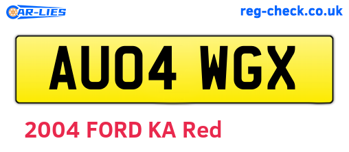 AU04WGX are the vehicle registration plates.