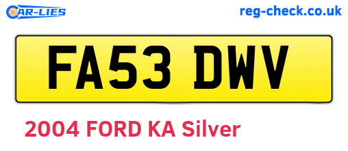 FA53DWV are the vehicle registration plates.