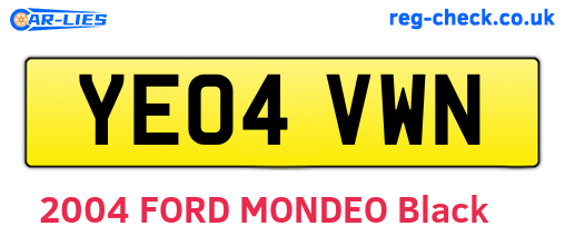 YE04VWN are the vehicle registration plates.