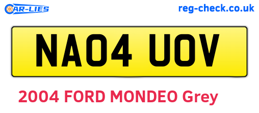 NA04UOV are the vehicle registration plates.
