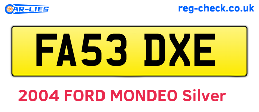 FA53DXE are the vehicle registration plates.