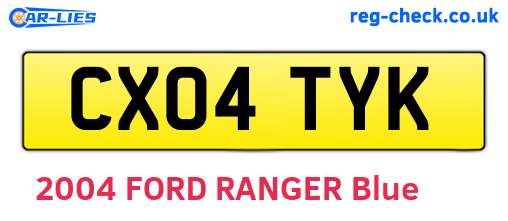 CX04TYK are the vehicle registration plates.