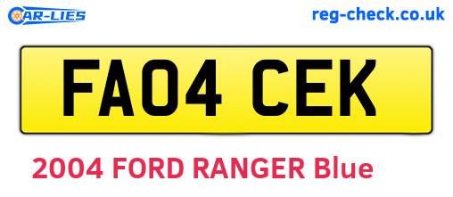 FA04CEK are the vehicle registration plates.