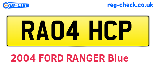 RA04HCP are the vehicle registration plates.