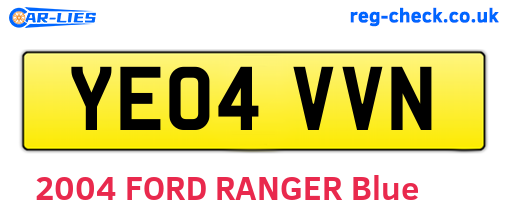 YE04VVN are the vehicle registration plates.