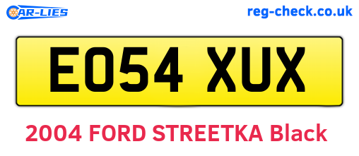 EO54XUX are the vehicle registration plates.