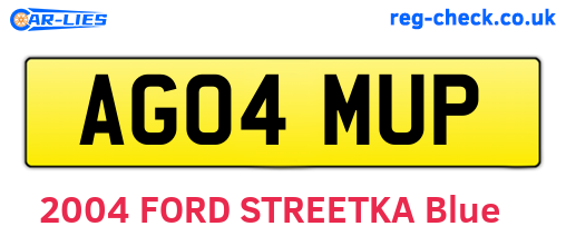 AG04MUP are the vehicle registration plates.